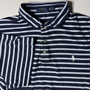 Polo Ralph Lauren Mens XXL Navy Blue White Stripe Short Sleeve Polo Shirt Pony
